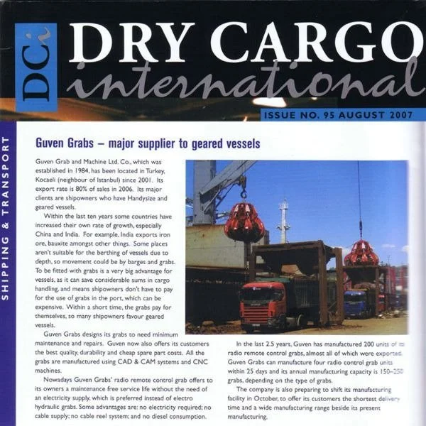 Guven Grabs featured in Dry Cargo International magazine as major supplier for geared vessels