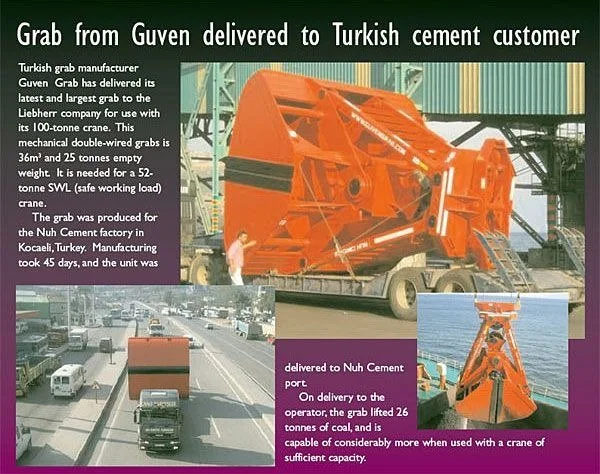 Guven Grab delivered to Nuh Cement for Liebherr 100-tonne crane operation